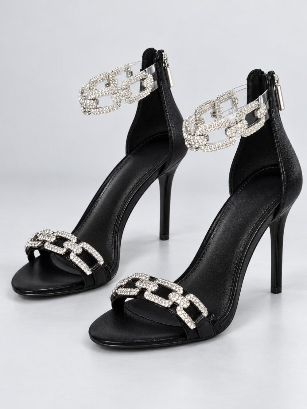 Lauren Lorraine Farla Black Crystal Chain Ankle Strap Heels US 11 NIB